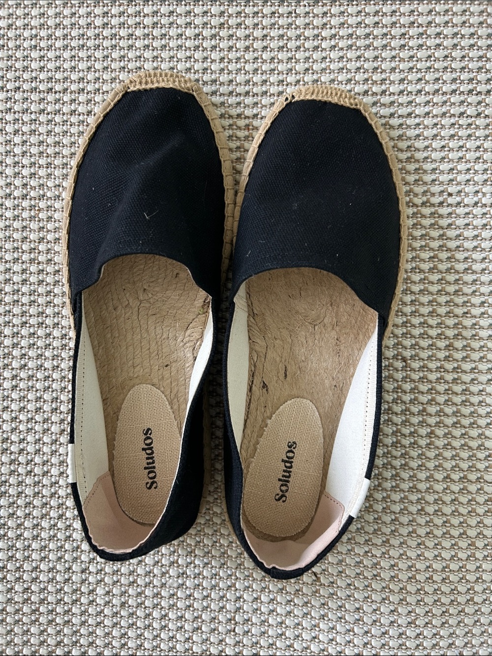 Soludos Black Canvas Espadrille Flats with Natural Jute Trim